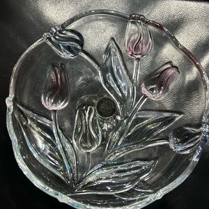 Mikasa pink and blue tulips candy dish .